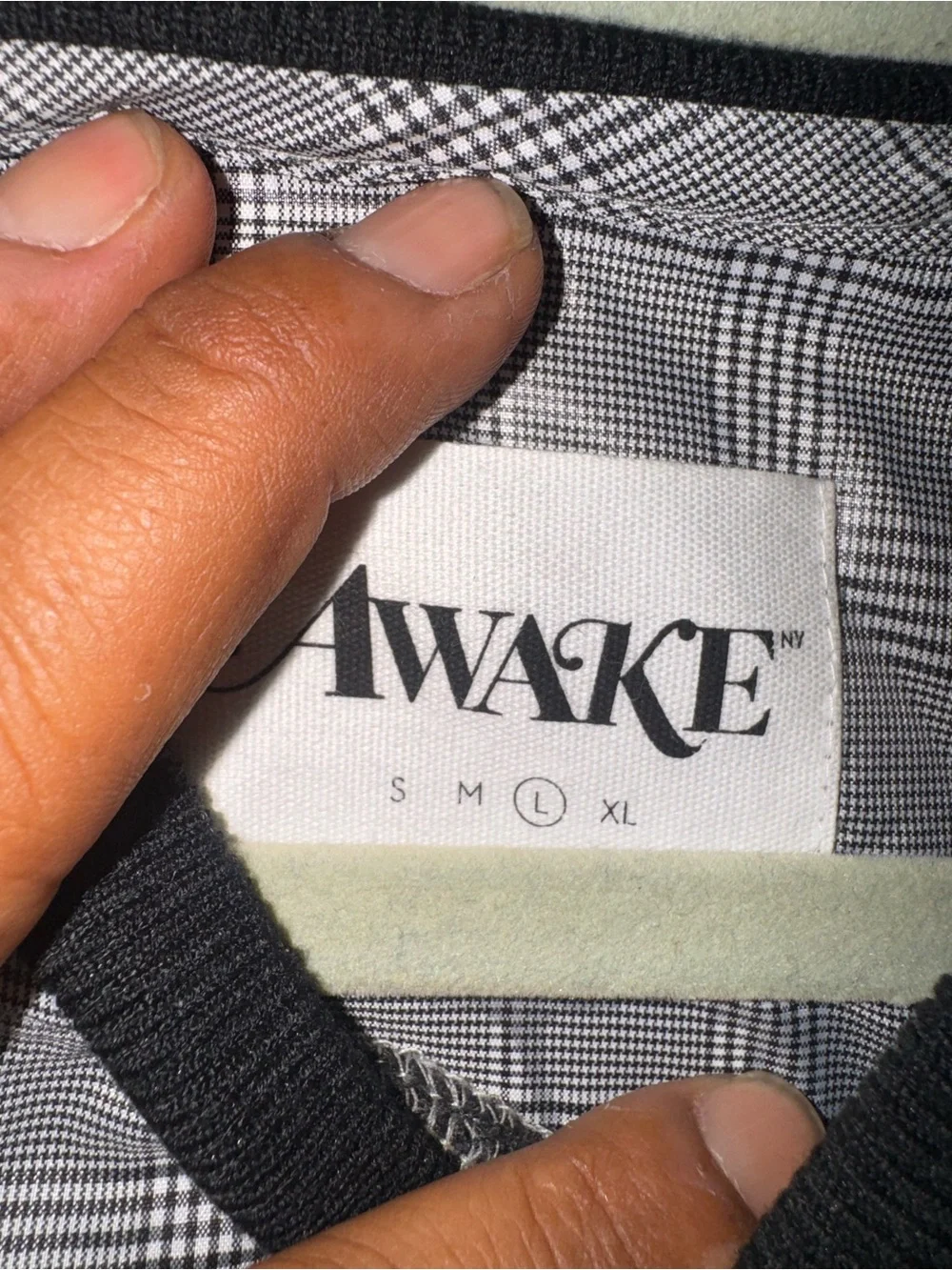 Awake Gray Plaid Crewneck with Black Rib Trim